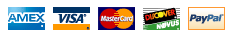 We Accept Visa, Mastercard, American Express, Discover, Diners Club, and PayPal
